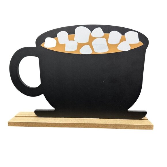 Hot Cocoa Recipe Cup Sign 10in Freestanding Farmhouse Kitchen Holiday Decor - Picture 6 of 11